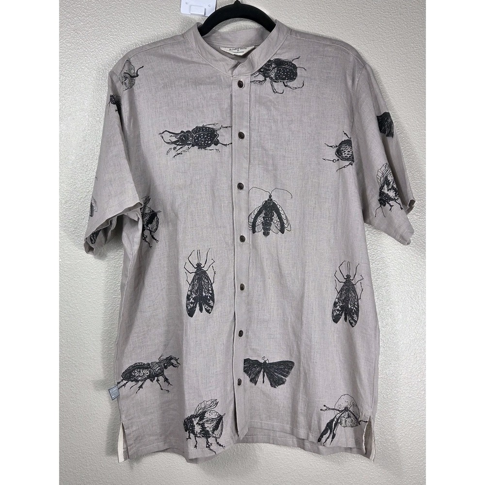 Hombre Necio Handmade Mexico Insect Print Shirt Medium Artwear Button Front